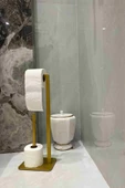 AJU Tuvalet Kağıtlığı Yedekli Gold Tasarım Ağır Döküm Ayaklı Devrilmez Banyo Tuvalet Kurulum Gerektirmez - 4