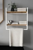 AJU Havluluk 2 Katlı Duvara Monte Raf Aksesuarlık Şal Askılığı Banyo Mutfak Düzenleyici Çok Amaçlı Raf - 1