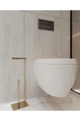 AJU Tuvalet Kağıtlığı Yedekli Gold Tasarım Ağır Döküm Ayaklı Devrilmez Banyo Tuvalet Kurulum Gerektirmez - 3