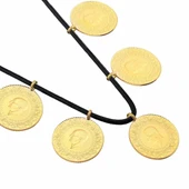 AgaKulche 22 Ayar 5 Tam Altın Siyah İpli Kolye thumbnail 2