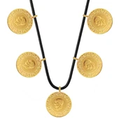 AgaKulche 22 Ayar 5 Tam Altın Siyah İpli Kolye thumbnail 4