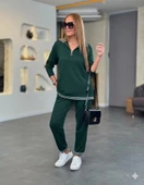 MDB Kadın Uzun Kollu Fermuarlı şerit Detay Desenli Alt üst Ikili Viskon Iki Iplik Takım thumbnail 1