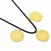 AgaKulche 22 Ayar 3 Tam Altın Siyah İpli Kolye thumbnail 5