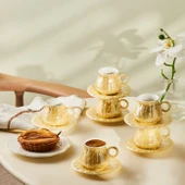 Teşvikiye 6 Kişilik Porselen Kahve Fincan Takımı Sarı - 1