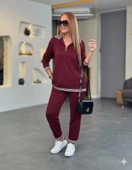 MDB Kadın Uzun Kollu Fermuarlı şerit Detay Desenli Alt üst Ikili Viskon Iki Iplik Takım thumbnail 1