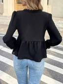 MDB Kadın Uzun Kollu V Dantel Yaka Aerobin Bluz thumbnail 4