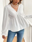 MDB Kadın Uzun Kollu V Dantel Yaka Aerobin Bluz thumbnail 4