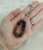 Tesbih Anahtarlık 11 li 10 mm Doğal Taş Akik Sardoniks Mini Tesbih - 2