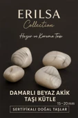 Sertifikalı Damarli Beyaz Akik Taşı Kütle 15–20 mm – Cüzdan Boy El Taşı Huzur ve Koruma - 1
