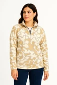 KADIN Yarım Fermuarlı Desenli Polar Sweat Yakalı, Uzun Kollu, Oversize Rahat Kalıp - Bej - 3