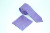 Brianze Lila Kravat Mendil Yaka Çiçeği Set - 3