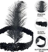 Siyah Renk Çarliston Başlık 90 lı Yıllar 80 li Yıllar Tüylü Saç Bandı thumbnail 3