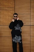 Erkek Kapüşonlu Eşofman Takım Graffiti Baskılı Oversize Rahat Kalıp, Kanguru Cepli, Streetwear Tarzında Premium Ürün 3 i thumbnail 3