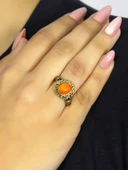 Doğal Taş Akik Yuvarlak Doğal Taşlı Antik Model Kadın Ayarlanabillir Yüzük euy80a thumbnail 2