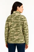 Kadın Yarım Fermuarlı Desenli Polar Sweat – Haki Kamuflaj Yakalı, Uzun Kollu, Oversize Rahat Kalıp - Haki - 2