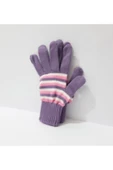 renkli çiçekler Kadın Eldiven Mor Beyaz Pembe Çizgili Kadın Eldiveni - 4