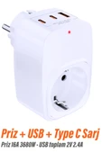 EXENAR Priz ve Şarj Duvar Tipi Tekli Priz USB ve Type C Şarj Aleti Usb Çoklayıcı thumbnail 1