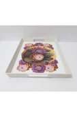 renkli çiçekler Çay Tepsi Dikdörtgen Desenli Plastik Çay Tepsisi 38x28x3.5 CM thumbnail 4