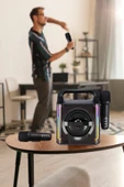 EXENAR 2 Mikrofonlu Karaoke Hoparlör Seti 15W Kablosuz Taşınabilir Bluetooth Çift Mikrofon Speaker 3000mAh thumbnail 3