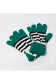 renkli çiçekler Kadın Eldiven Yeşil Beyaz Siyah Çizgili Kadın Eldiveni thumbnail 1