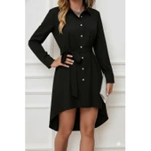 Lucky Life Kadın Uzun Kollu ön Kısım Kısım Arka Kısım Uzun Trikoton Gömlek Elbise - 2