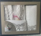 ANNA KARİNA 3 PARÇA BORNOZ SETİ BEYAZ - 1