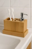 Doğal Bambu 3’lü Banyo Seti – Sıvı Sabunluk, Diş Fırçalık ve Organizer Stand BR-6710 thumbnail 2