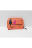 renkli çiçekler Kadın Cüzdan  12.5x8.5 CM Turuncu Renk Kedi Desenli Kadın Cüzdanı thumbnail 2