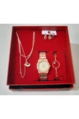 renkli çiçekler Kadın Saat Kadın Kol Saati Kolye Küpe Takı Set - 1