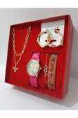 renkli çiçekler Kadın Saat Kadın Kol Saati Kolye Küpe Takı Set - 3