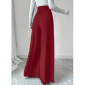 Lucky Life Kadın Yüksek Bel Düğmeli Geniş Paçalı Ithal Krep Pantolon thumbnail 2