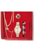 renkli çiçekler Kadın Saat Kolye Küpe Bileklik Set Kadın Kol Saati - 4