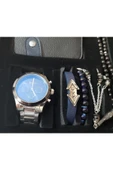 renkli çiçekler Erkek Saat Erkek Kol Saati Cüzdan Tesbih Bileklik Set - 2