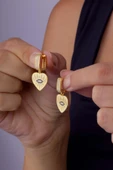 Gümüş Pazarım Kalp Üzeri Kirpik Motifli Altın Kaplama Gümüş Küpe thumbnail 3