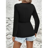 Lucky Life Kadın Uzun Kollu Dekolteli Sarmal Detaylı Viskon Bluz - 1