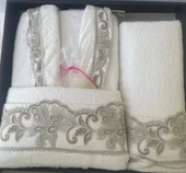 ANNA KARİNA 3 PARÇA BORNOZ SETİ BEYAZ - 2