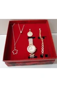 renkli çiçekler Kadın Saat Kadın Kol Saati Kolye Küpe Takı Set - 1