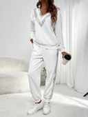 Kadın Uzun Kollu V Yakalı Pulpayetli Viskon Iki Iplik Bluz Ve Pantolon thumbnail 2