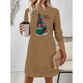 Lucky Life Kadın Uzun Kollu Bisiklet Yaka Desenli Viskon Iki Iplik Elbise - 2