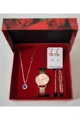 renkli çiçekler Kadın Saat Kadın Kol Saati Kolye Küpe Takı Set - 1