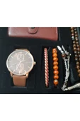 renkli çiçekler Erkek Saat Erkek Kol Saati Cüzdan Tesbih Bileklik Set - 4