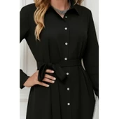 Lucky Life Kadın Uzun Kollu ön Kısım Kısım Arka Kısım Uzun Trikoton Gömlek Elbise - 1