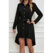 Lucky Life Kadın Uzun Kollu ön Kısım Kısım Arka Kısım Uzun Trikoton Gömlek Elbise - 3