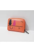 renkli çiçekler Kadın Cüzdan  12.5x8.5 CM Turuncu Renk Kedi Desenli Kadın Cüzdanı thumbnail 3