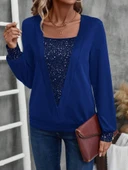 Lucky Life Kadın Uzun Kollu V Yakalı Içi Süprem Desenli Dışı Viskon Bluz thumbnail 1