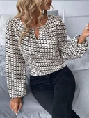 Lucky Life Kadın Uzun Kollu Damla Detaylı Yaka Desenli Süprem Bluz thumbnail 1