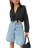 Rahat Kesim Denim Şort Çift Cepli - 1