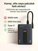 5000mAh 20W Hızlı Şarj Kablosuz Magsafe Powerbank Type-C Kablolu/Girişli Standlı Siyah thumbnail 2