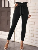 Lucky Life Kadın Yüksek Bel Beli Fırfırlı önden Bağlamalı Ithal Krep Pantolon thumbnail 6