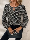 Lucky Life Kadın Uzun Kollu Damla Detaylı Yaka Desenli Süprem Bluz thumbnail 5